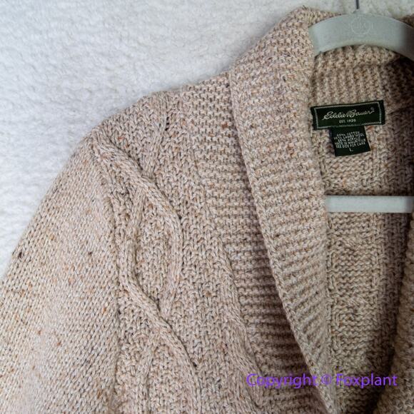 Eddie Bauer Chunky Cable Knit Lambs Wool cotton blend Cardigan Sweater,‎ size L - Picture 5 of 15